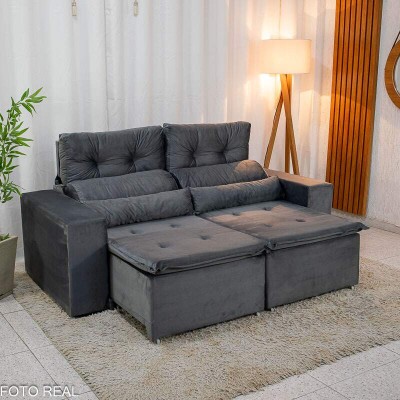 Sof Retrtil Reclinvel Bia 1.95m Veludo Cinza - D28