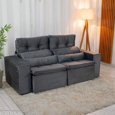 Sof Retrtil Reclinvel Bia 1.95m Veludo Cinza - D28