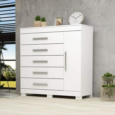 Cmoda Rayane 100% MDF com 5 Gavetas e Sapateira Larg. 1.20m Branco ACP