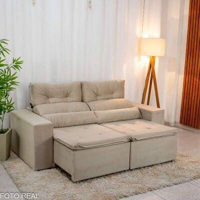 Sof Retrtil Reclinvel Bia 1.95m Veludo Bege - D28