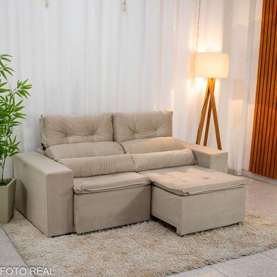 Sof Retrtil Reclinvel Bia 1.95m Veludo Bege - D28