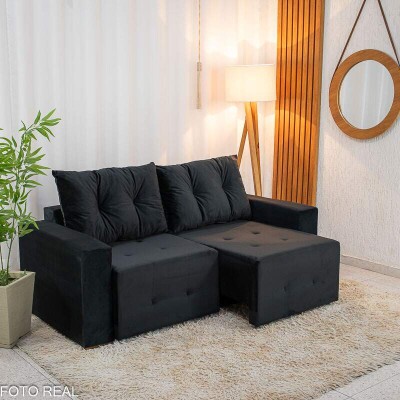 Sof Retrtil Hava 1.80m Veludo Preto - Sem Caixa