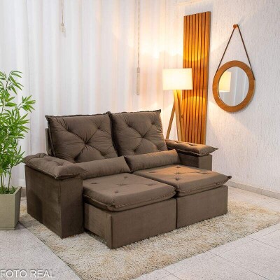 Sof� Retr�til Reclin�vel City 2.00m Veludo Marrom - Sem Caixa