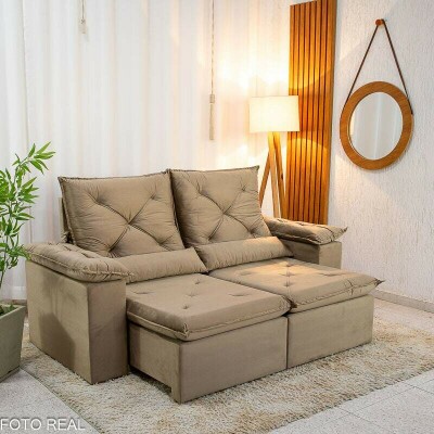 Sof� Retr�til Reclin�vel City 2.00m Veludo Bege - Sem Caixa