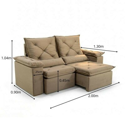 Sof� Retr�til Reclin�vel City 2.00m Veludo Bege - Sem Caixa
