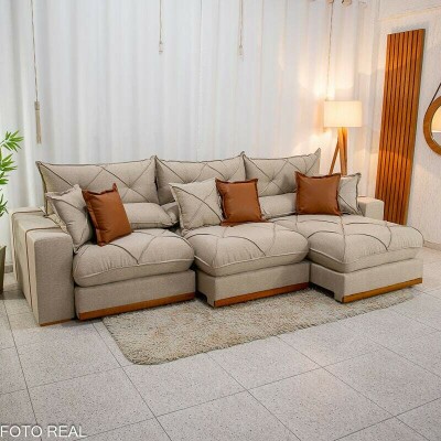 Sof� Retr�til Reclin�vel Gran Bello 3.20m Linho Bege - Molas Ensacadas