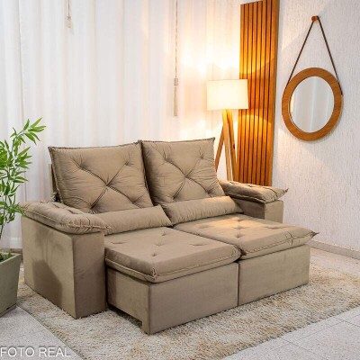 Sof Retrtil Reclinvel City 1.95m Veludo Bege - D28