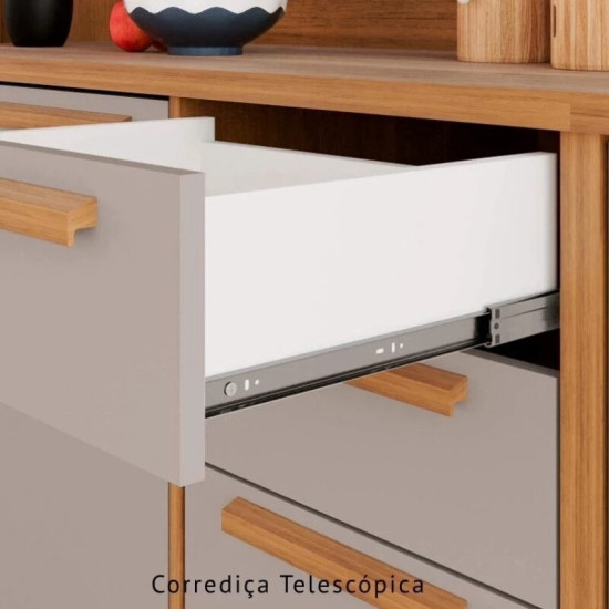 Balc�o Fl�rida 3 Portas 2 Gavetas Larg. 1.20m + Arm�rio A�reo Florida 2 Portas Larg. 1.20m Ripado Cinamomo/Off - Sall�to