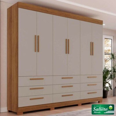Roupeiro Dinamarca Cinamomo/Off 6 Portas 9 Gavetas C/ps Larg. 1.80m - Sallto