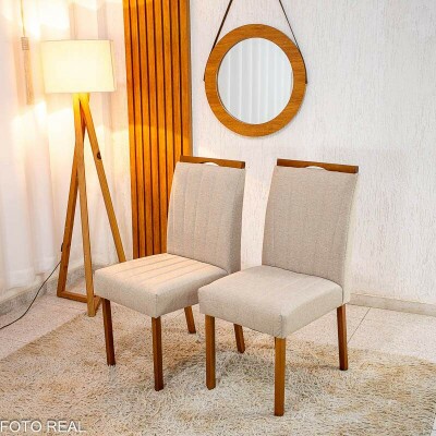 2 Cadeiras Isabela Linho Bege 01 Madeira Macia KM Decor - Entregue Montada