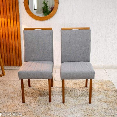 2 Cadeiras Isabela Linho Cinza 05 Madeira Macia KM Decor - Entregue Montada