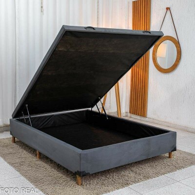 Base Box Ba� Casal Carioca Sued Cinza 138x188x40 Blindado - Bioflex