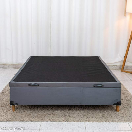 Base Box Ba� Casal Carioca Sued Cinza Blindado 138x188x40 cm - Bioflex