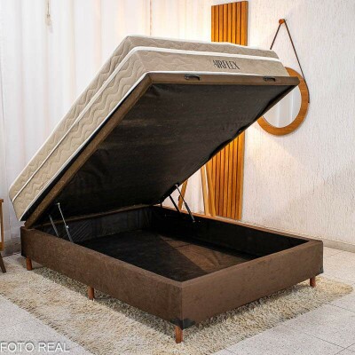 Box Ba Casal Carioca Sued Marrom Blindado + Colcho Casal Airflex 138x188x25 Molas Ensacadas - Bioflex