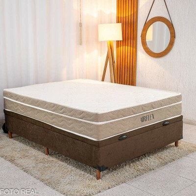 Box Ba Casal Carioca Sued Marrom Blindado + Colcho Casal Airflex 138x188x25 Molas Ensacadas - Bioflex