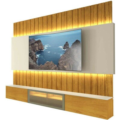 Home Suspenso Soberano Reflecta Larg. 2.30m Nature/Off C/Led 100% MDF para TV at� 85