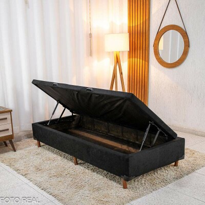 Box Ba Solteiro Carioca Sued Preto 88x188x42 Blindado - Bioflex