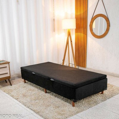 Box Ba Solteiro Carioca Sued Preto 88x188x42 Blindado - Bioflex