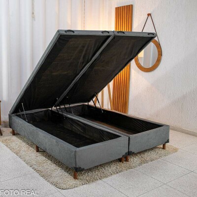  Box Ba Queen Bipartido Carioca Sued Cinza 158x188x42 Blindado - Bioflex 
