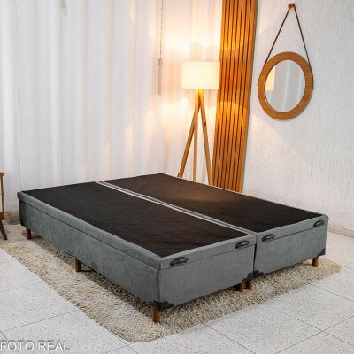  Box Ba Queen Bipartido Carioca Sued Cinza 158x188x42 Blindado - Bioflex 