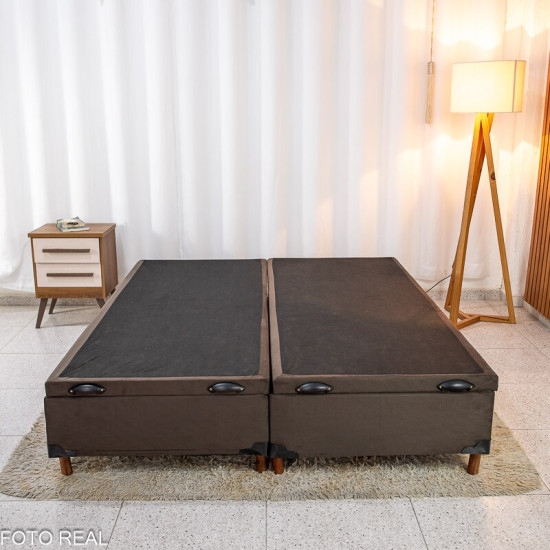 Base Box Ba� Queen Bipartido Carioca Sued Marrom Blindado 158x188x42 cm - Bioflex