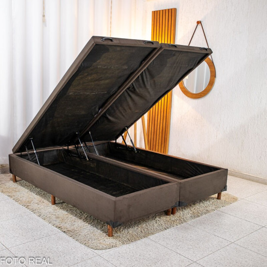 Base Box Ba� Queen Bipartido Carioca Sued Marrom Blindado 158x188x42 cm - Bioflex