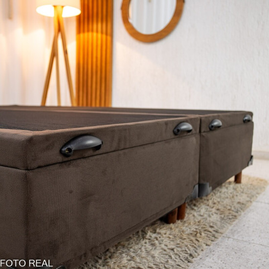 Base Box Ba� Queen Bipartido Carioca Sued Marrom Blindado 158x188x42 cm - Bioflex