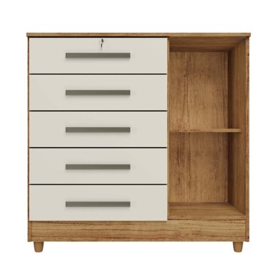 C�moda 0,99m Vit�ria Cedro/Areia 5 Gavetas e 1 Porta com P�s - Rud Rack