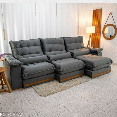 Sof Retrtil Reclinvel Istambul 3.20m Veludo Cinza 403 - Espuma D33