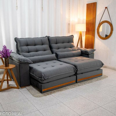 Sof Retrtil Reclinvel Istambul 2.50m Veludo Cinza 403 - Espuma D33