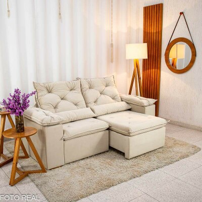 Sof Retrtil Reclinvel Chile 1.96m Veludo Bege 406 - D28 Sof