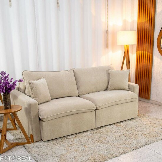 Sof� Retr�til Luma 2,00m Veludo Premium Bege 37 - Sem Caixa