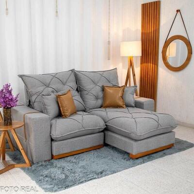 Sof� Retr�til Reclin�vel Malibu 2.10m Linho Cinza 1008 - D33 e Molas Ensacadas