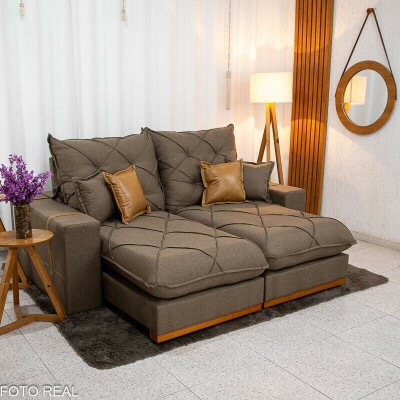 Sof� Retr�til Reclin�vel Malibu 2.10m Linho Marrom 1007 - D33 e Molas Ensacadas