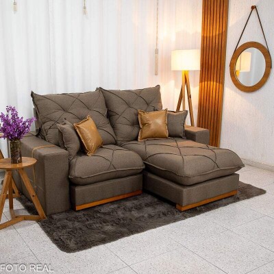 Sof� Retr�til Reclin�vel Malibu 2.10m Linho Marrom 1007 - D33 e Molas Ensacadas