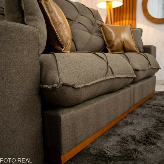Sof� Retr�til Reclin�vel Malibu 2,10m Linho Marrom 1007 - D33 e Molas Ensacadas
