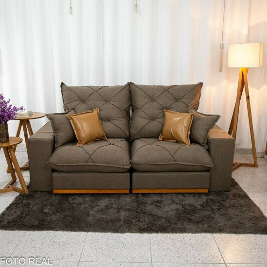 Sof� Retr�til Reclin�vel Malibu 2,10m Linho Marrom 1007 - D33 e Molas Ensacadas