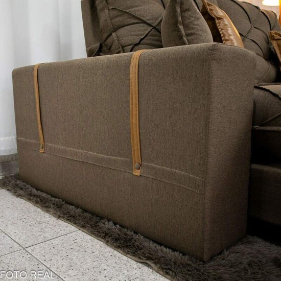 Sof� Retr�til Reclin�vel Malibu 2,10m Linho Marrom 1007 - D33 e Molas Ensacadas