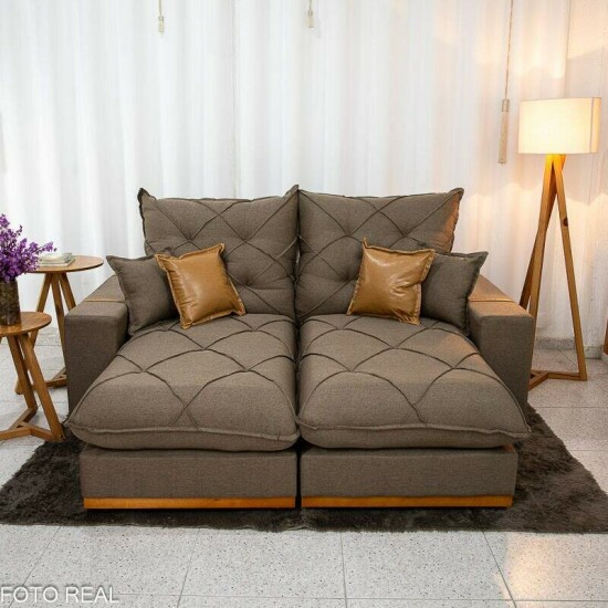 Sof� Retr�til Reclin�vel Malibu 2,10m Linho Marrom 1007 - D33 e Molas Ensacadas