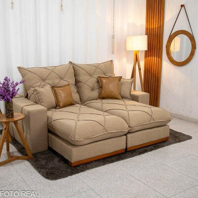 Sof� Retr�til Reclin�vel Malibu 2.10m Linho Bege 1006 - D33 e Molas Ensacadas