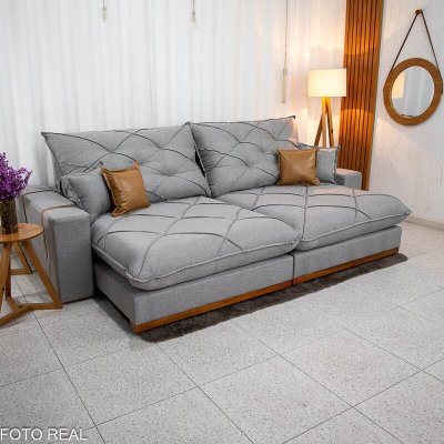 Sof� Retr�til Reclin�vel Malibu 2,90m Linho Cinza 1008 - D33 e Molas Ensacadas