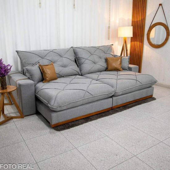 Sof� Retr�til Reclin�vel Malibu 2.90m Linho Cinza 1008 - D33 e Molas Ensacadas