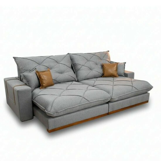 Sof� Retr�til Reclin�vel Malibu 2.90m Linho Cinza 1008 - D33 e Molas Ensacadas