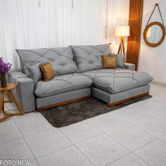 Sof� Retr�til Reclin�vel Malibu 2.90m Linho Cinza 1008 - D33 e Molas Ensacadas