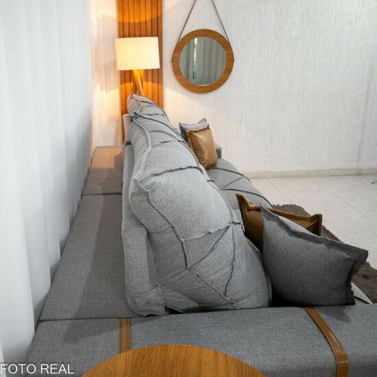 Sof� Retr�til Reclin�vel Malibu 2.90m Linho Cinza 1008 - D33 e Molas Ensacadas