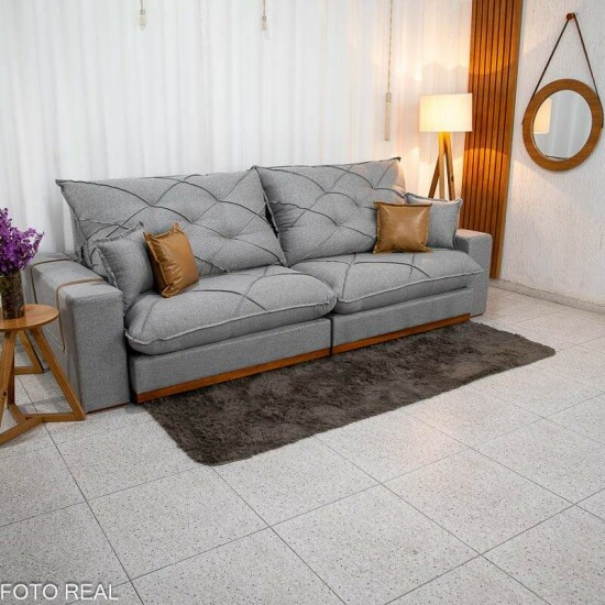 Sof� Retr�til Reclin�vel Malibu 2.90m Linho Cinza 1008 - D33 e Molas Ensacadas