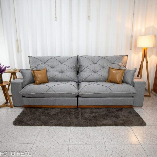 Sof� Retr�til Reclin�vel Malibu 2.90m Linho Cinza 1008 - D33 e Molas Ensacadas