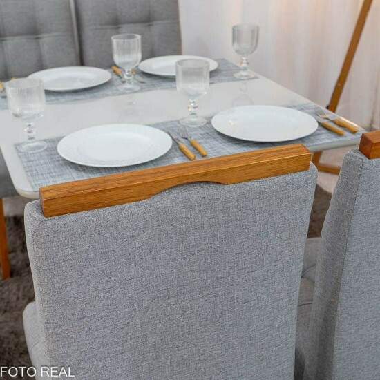 Mesa de Jantar Moscou 90x90 Vidro Off Base Cinamomo + 4 Cadeiras Londres Linho Cinza Minas Plac - Entregue Montada