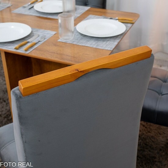 Mesa de Jantar Salina 120x80 Tampo Londres Cinamomo Cel M�veis + 4 Cadeiras Londres Veludo Chumbo Minas Plac - Entregue Montada