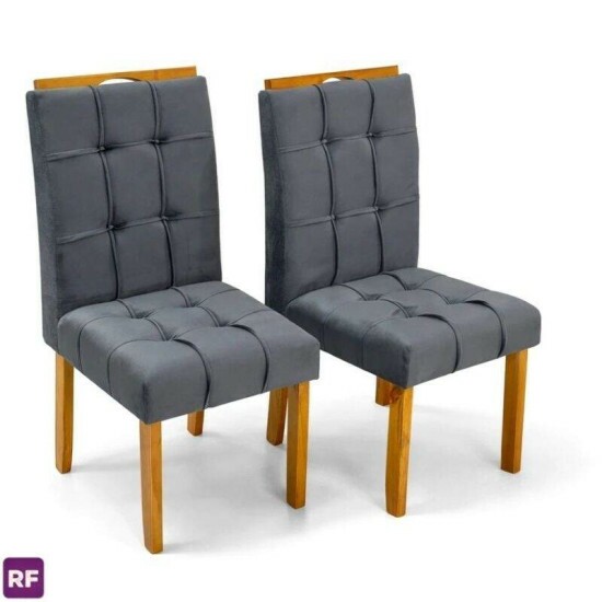 Mesa de Jantar Salina 120x80 Tampo Londres Cinamomo Cel M�veis + 4 Cadeiras Londres Veludo Chumbo Minas Plac - Entregue Montada